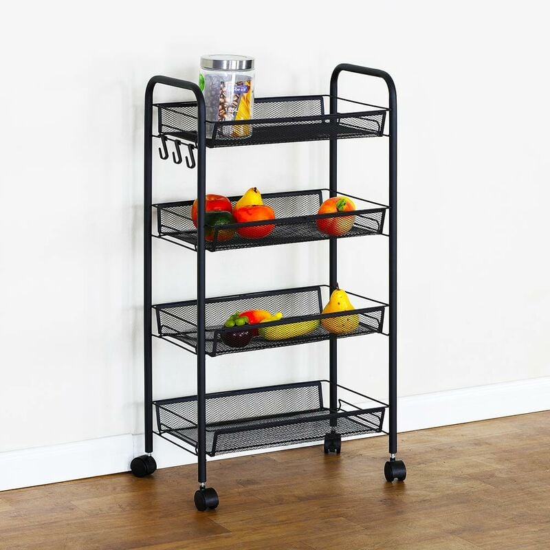 foto del prodotto bakaji carrello carrellino multiuso mobile spazi stretti portaoggetti 4 ripiani nero