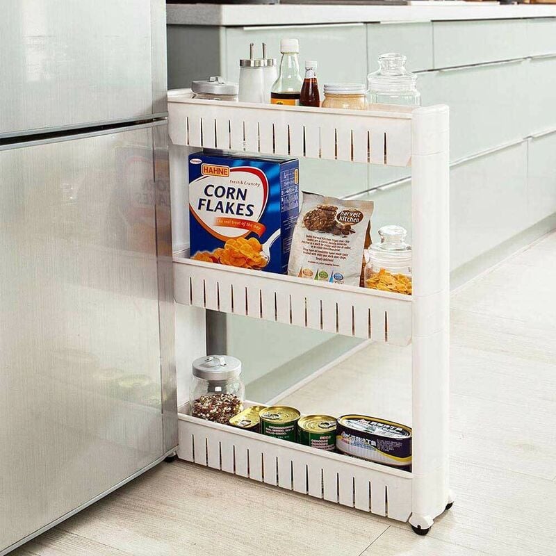 foto del prodotto bakaji carrello carrellino slim salvaspazio cucina bagno ripostiglio 3 ripiani e 4ruote