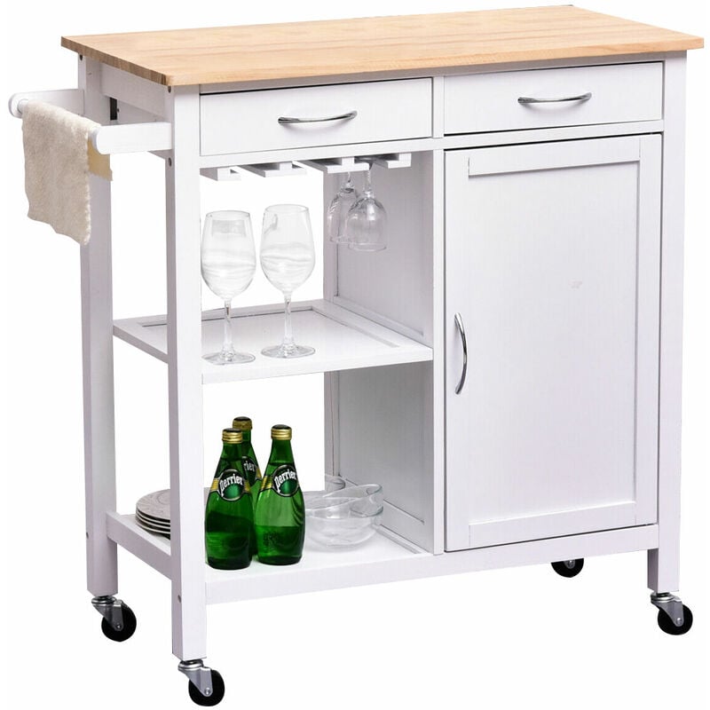 foto del prodotto bakaji carrello cucina legno con cassetti mobiletto con anta, ripiani e portabicchieri