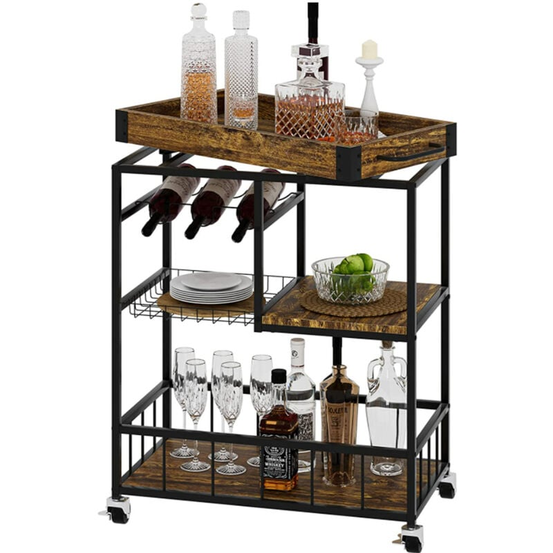 foto del prodotto bakaji carrello cucina multiuso portaoggetti stile industrial carrellino portabottiglie