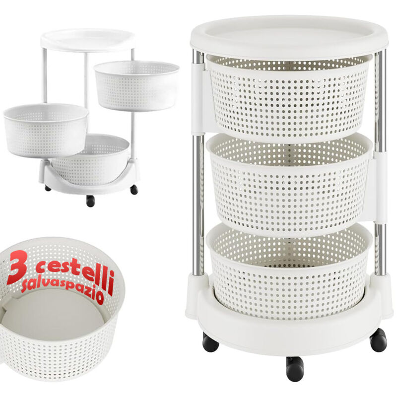foto del prodotto bakaji carrello da cucina acciaio inossidabile 3 ripiani apribili carrellino salvaspazio