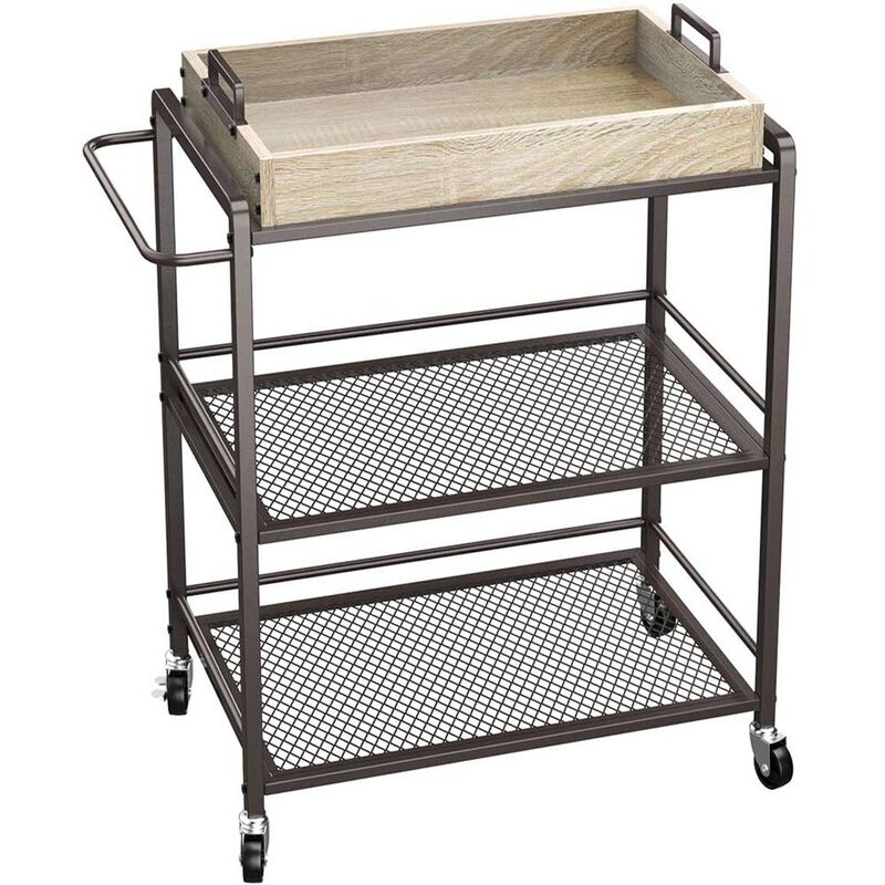 foto del prodotto bakaji carrello da cucina con ruote carrellino portaoggetti 3 ripiani 65x33x91cm bronzo