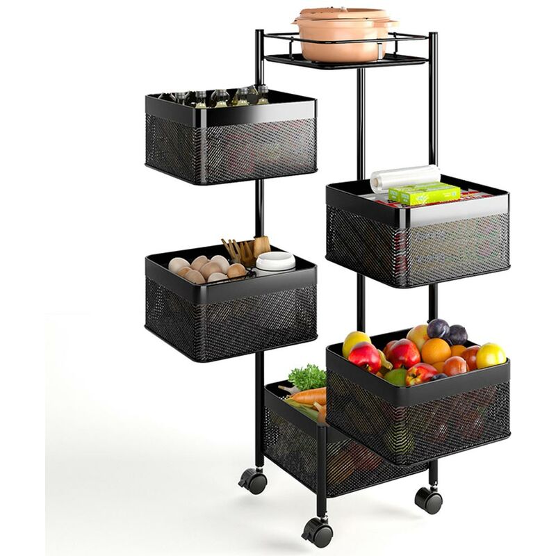 foto del prodotto bakaji carrello trolley cucina in metallo 6 ripiani 26x85 4 ruote salvaspazio nero
