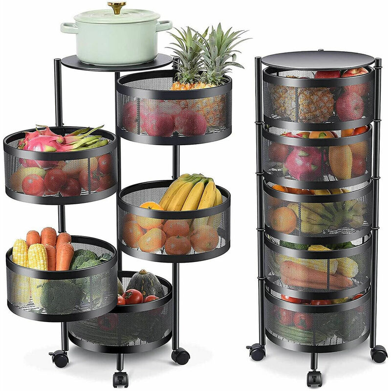 foto del prodotto bakaji carrello trolley cucina in metallo 6 ripiani 30x85 4 ruote salvaspazio nero