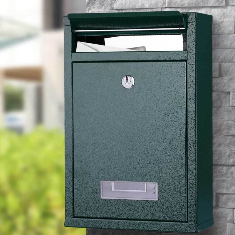 foto del prodotto bakaji cassetta postale parete in acciaio buca lettere posta esterno con chiave verde