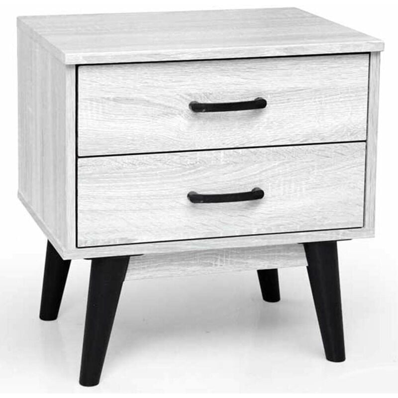 foto del prodotto bakaji comodino mobiletto cassettiera 2 cassetti tavolino design moderno legno bianco