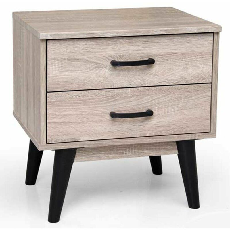 foto del prodotto bakaji - comodino mobiletto cassettiera 2 cassetti tavolino design moderno legno quercia