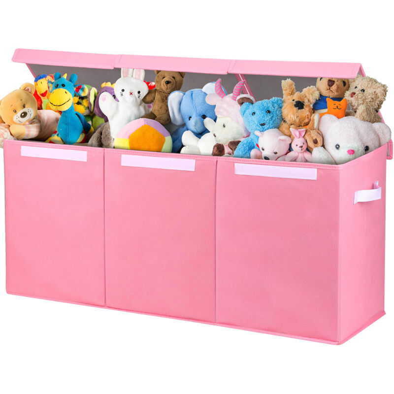 foto del prodotto bakaji contenitore box 3 scomparti rosa scatola cesta giocattoli organizer multiuso