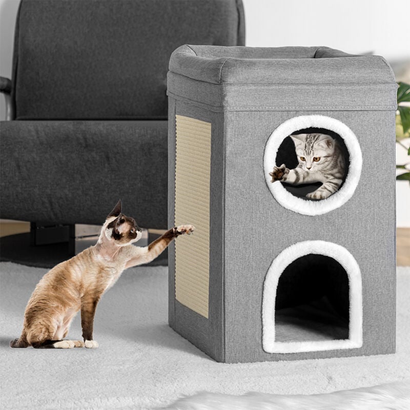 foto del prodotto bakaji cuccia casa per gatti 3 ripiani tiragraffi casetta animali domestici 41x41x63 cm