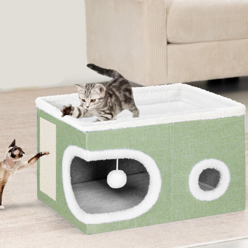 foto del prodotto bakaji cuccia casa per gatti cubo verde tiragraffi casetta animali domestici 58x42x33cm