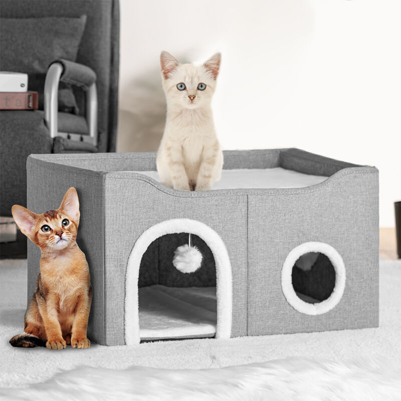 foto del prodotto bakaji cuccia casa per gatti doppio ingresso tiragraffi casetta animali 61x41x33.5 cm