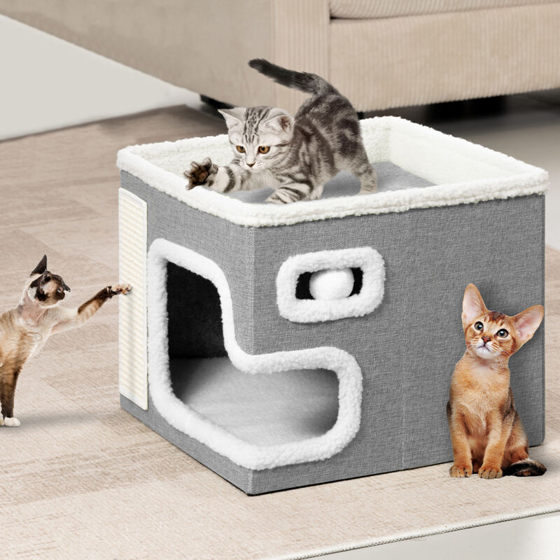 foto del prodotto bakaji cuccia casa per gatti grigio tiragraffi casetta animali domestici 42x42x33 cm