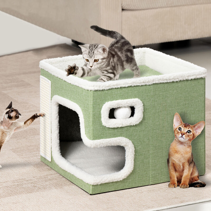 foto del prodotto bakaji cuccia casa per gatti verde tiragraffi casetta animali domestici 42x42x33 cm