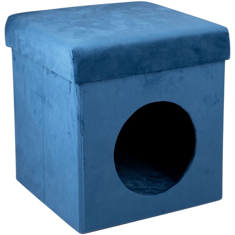 foto del prodotto bakaji cuccia casetta coperta gatti morbido poliestere 34x36cm blu zaffiro pieghevole