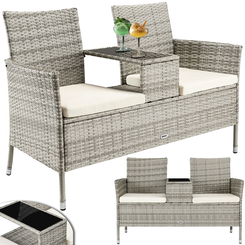 foto del prodotto bakaji divano panca giardino grigio in polyrattan panchina divanetto con ripiano vetro