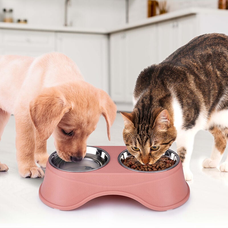 foto del prodotto bakaji doppia ciotola per animali domestici scodella in acciaio per cani e gatti rosa