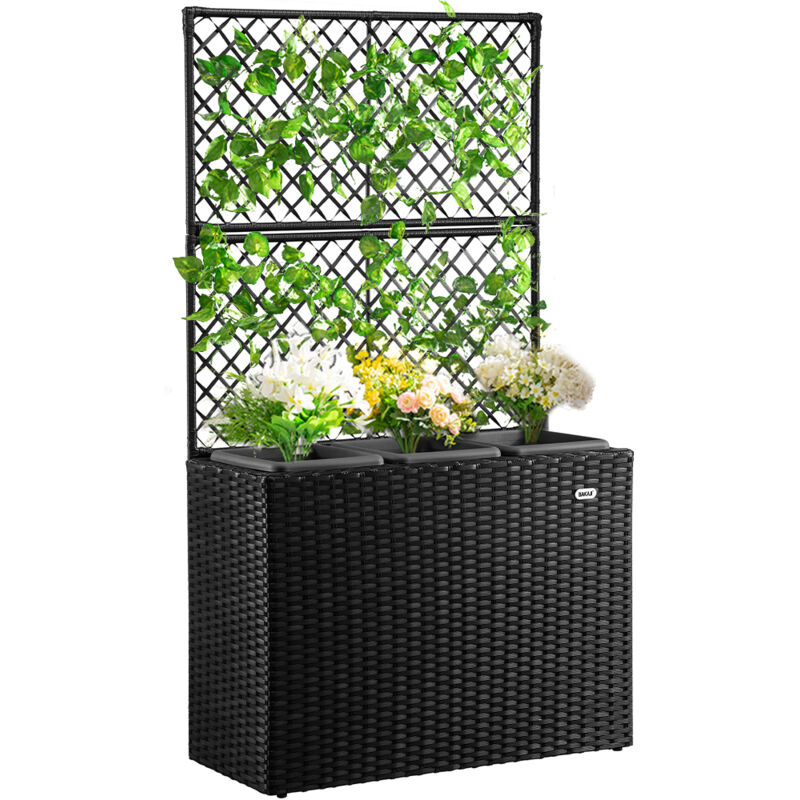 foto del prodotto bakaji fioriera a traliccio nero in polyrattan 3 vasi contenitore per piante da esterno
