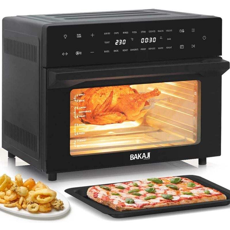 foto del prodotto bakaji forno friggitrice ad aria calda 30lt digitale 1800w frigge cuoce senza olio nero