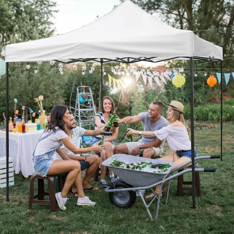 foto del prodotto bakaji gazebo 3x3 pieghevole impermeabile richiudibile fisarmonica fiera mercato bianco