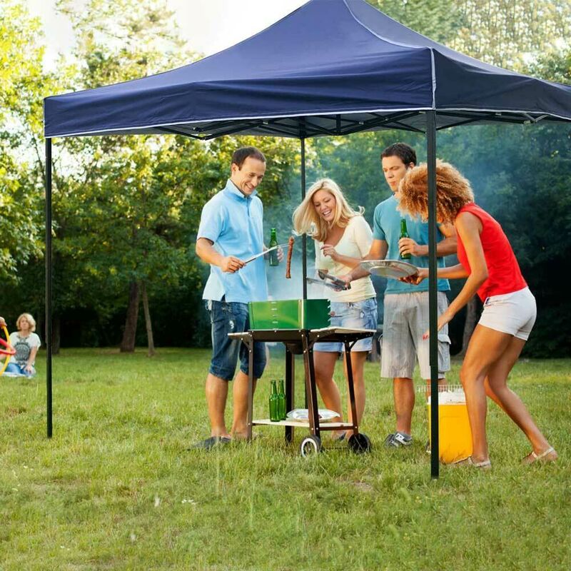 foto del prodotto bakaji gazebo 3x3 pieghevole impermeabile richiudibile fisarmonica fiera mercato blu