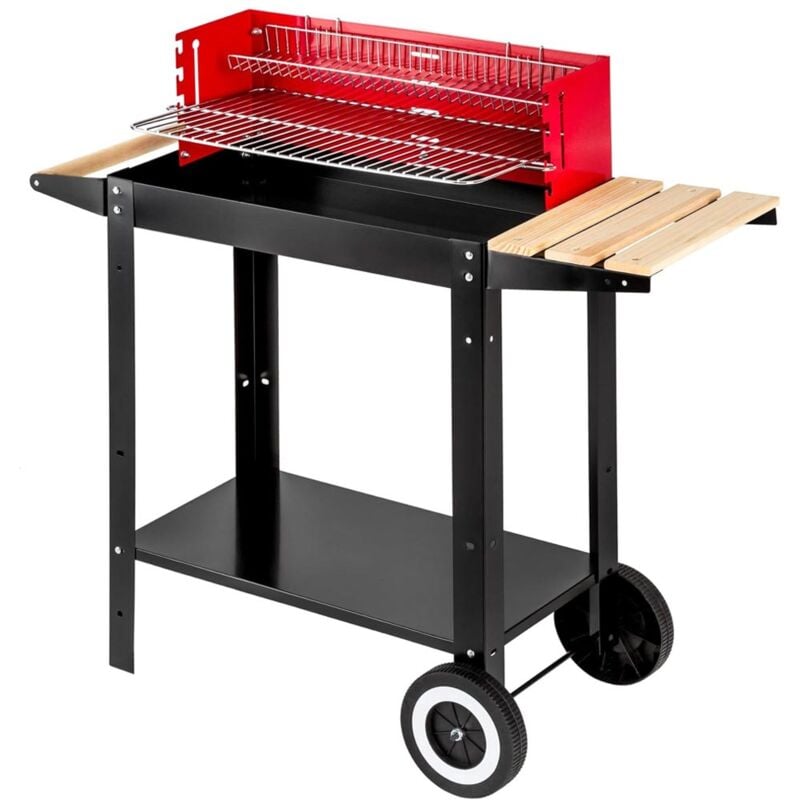 foto del prodotto bakaji griglia a carbone con carrello in acciaio, 86 x 34 x 80 cm, manici in legno