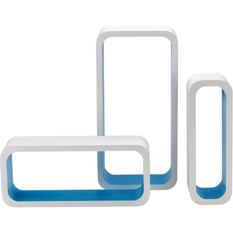foto del prodotto bakaji king home set 3 pz cm 10x10x30 cm 15x10x35 cm 20x10x40 mensola rettangolare stondata in mdf bicolore bianco azzurro cartone da 2 pezzi