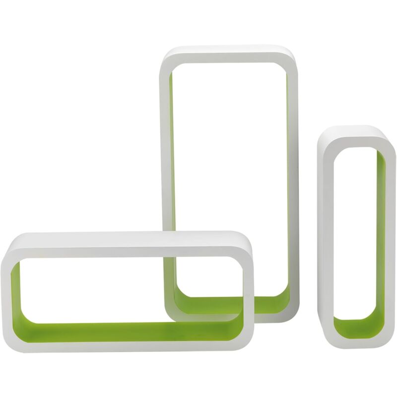 foto del prodotto bakaji king home set 3 pz cm 10x10x30 cm 15x10x35 cm 20x10x40 mensola rettangolare stondata in mdf bicolore bianco verde cartone da 2 pezzi