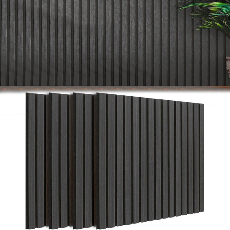 foto del prodotto bakaji kit 4 pannelli acustici fonoassorbenti 60x60cm nero smoked in legno 3d da parete