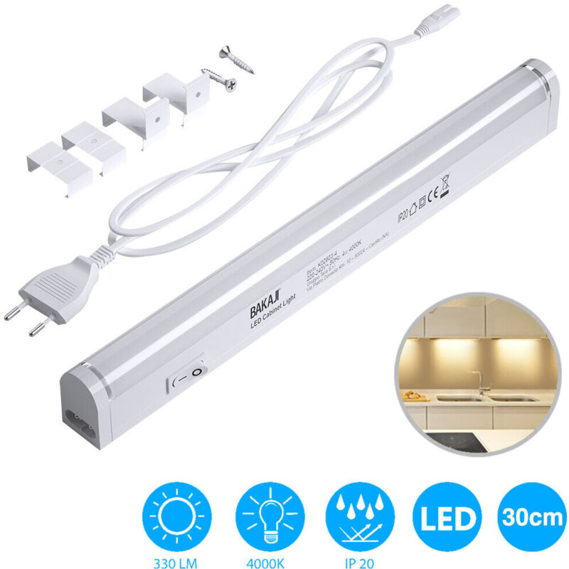 foto del prodotto bakaji lampada luce sottopensile 30cm mobili cucina armadio barra led 330lm 4000k bianc