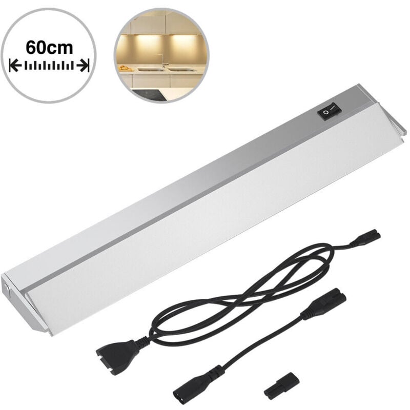 foto del prodotto bakaji lampada luce sottopensile 60 cm mobili cucina armadio barra 60 led in alluminio