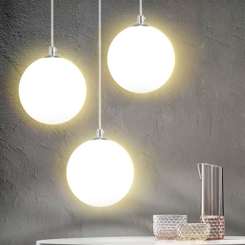 foto del prodotto bakaji lampadario lampada sospensione sfera 15 cm design moderno paralume vetro e27