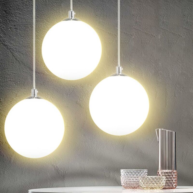 foto del prodotto bakaji lampadario lampada sospensione sfera 25 cm design moderno paralume vetro e27