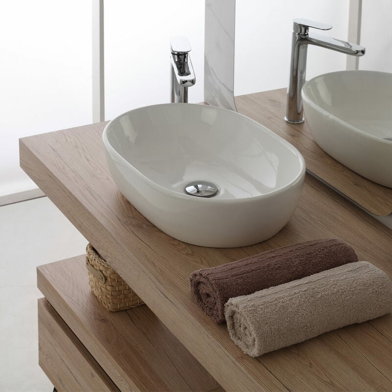 foto del prodotto bakaji lavabo da appoggio bagno ovale in ceramica lavandino ciotola
