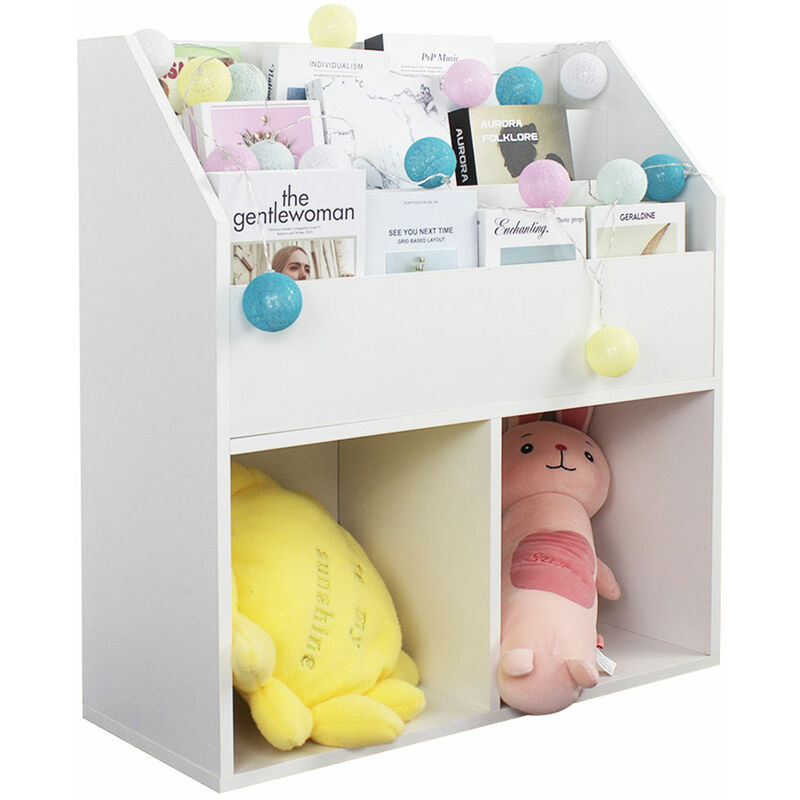 foto del prodotto bakaji libreria cameretta bambini legno scaffale 5 ripiani porta giocattoli libri bianco