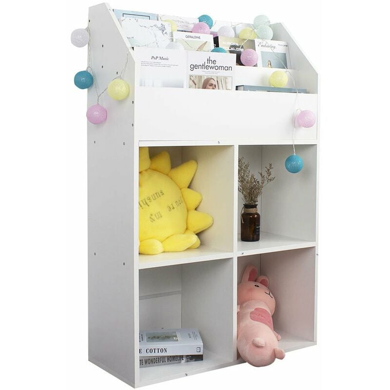 foto del prodotto bakaji libreria cameretta bambini legno scaffale 5 ripiani porta giocattoli libri bianco