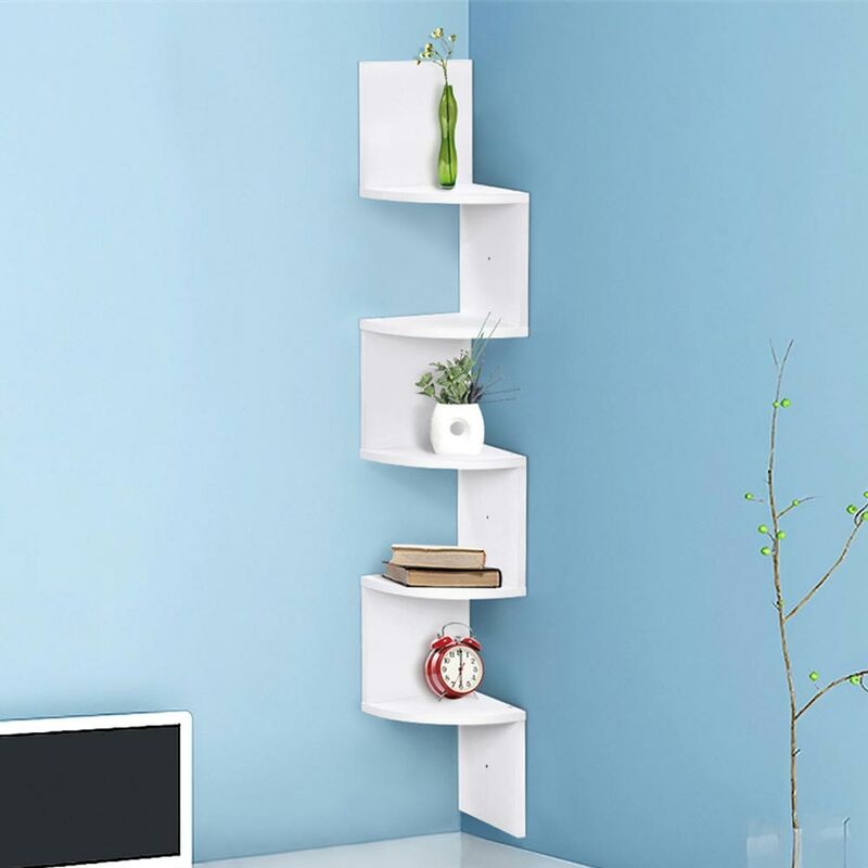 foto del prodotto bakaji libreria scaffale mensole parete angolare moderna 5 ripiani ad angolo bianco
