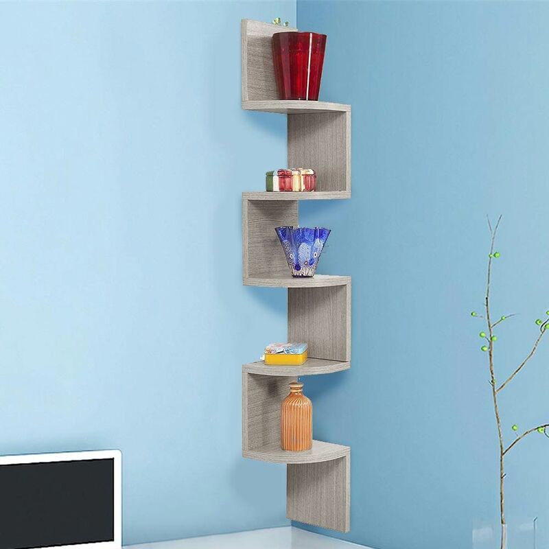 foto del prodotto bakaji libreria scaffale mensole parete angolare moderna 5 ripiani angolo rovere