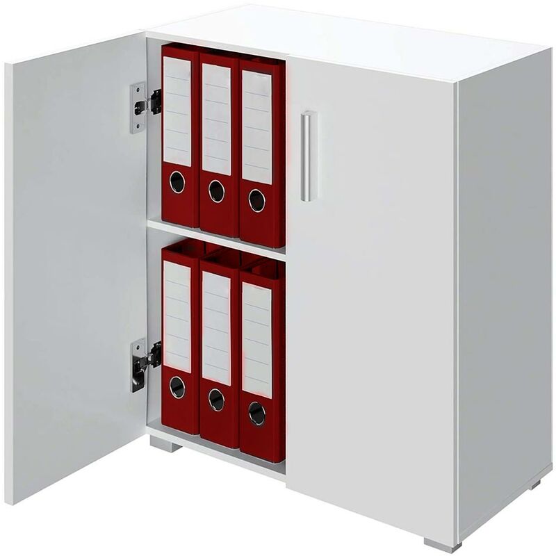 foto del prodotto bakaji mobile madia con doppia anta 2 ripiani mobiletto credenza cucina bagno bianco