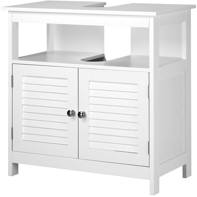 foto del prodotto bakaji mobile mobiletto armadietto bagno lavandino lavabo con due ante legno bianco