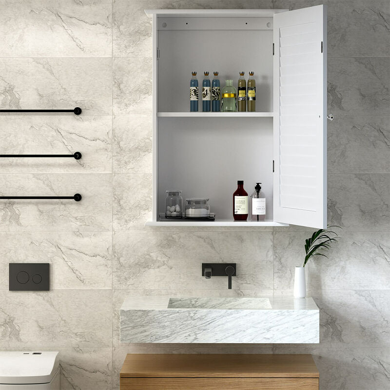 foto del prodotto bakaji mobile mobiletto bagno parete armadio armadietto legno mdf bianco 40 x 16 x 60cm
