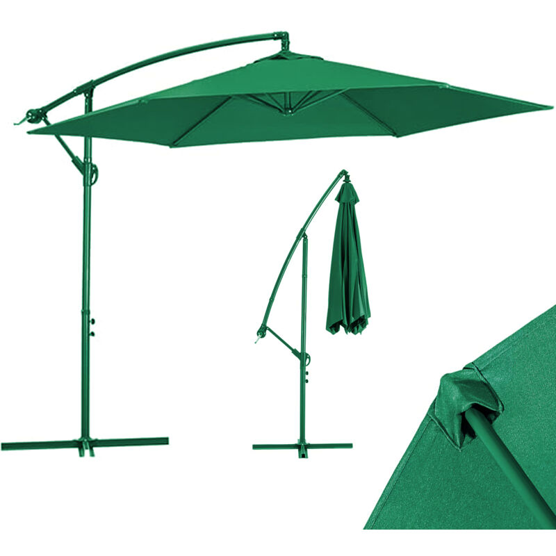 foto del prodotto bakaji ombrellone giardino decentrato 3x3metri full verde palo metallo gazebo piscina