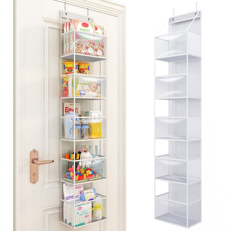 foto del prodotto bakaji organizer da appendere alla porta multiripiano 5 scaffali salvaspazio bianco