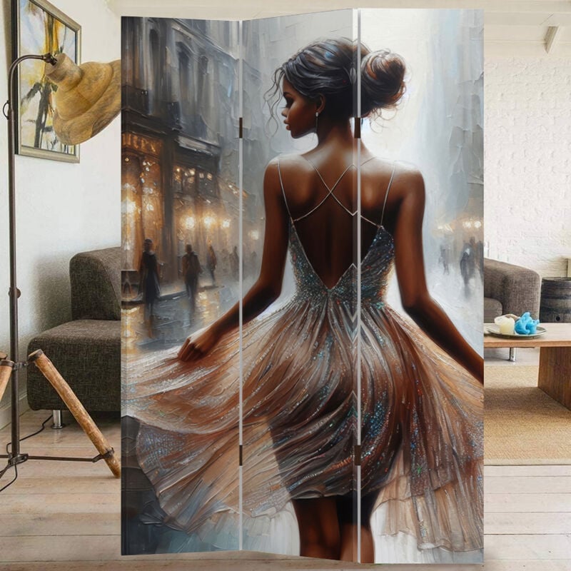 foto del prodotto bakaji paravento separ 3 pannelli struttura legno stampa la ballerina 180 x 120 cm