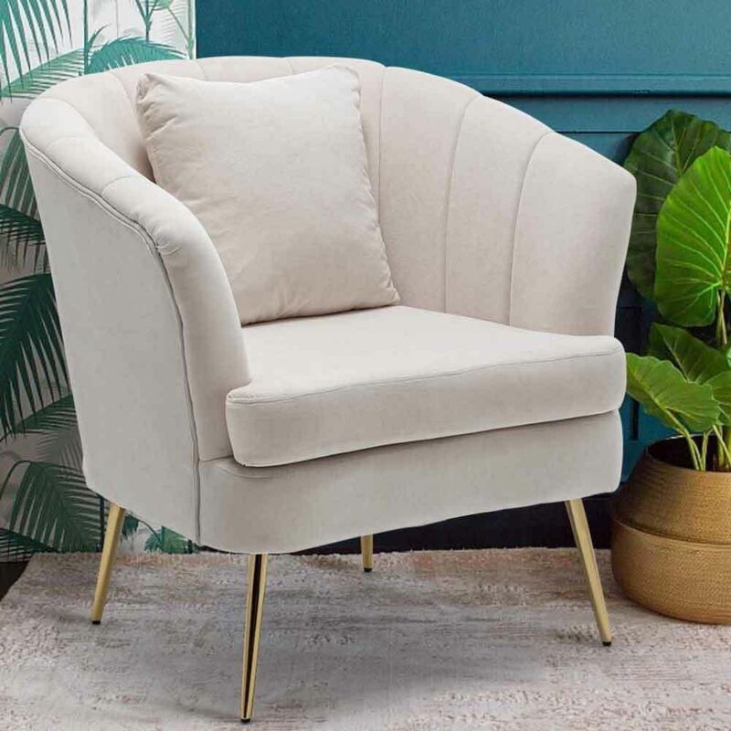 foto del prodotto bakaji poltrona sedia relax in tessuto e metallo imbottita design moderno beige oro