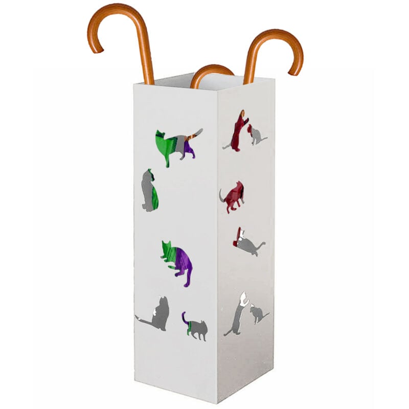 foto del prodotto bakaji portaombrelli bianco per ingresso design gatti porta ombrelli 15.5 x 15.5 x 49cm