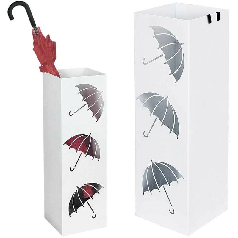 foto del prodotto bakaji portaombrelli ferro design quadrato stand bianco vaschetta salvagoccia