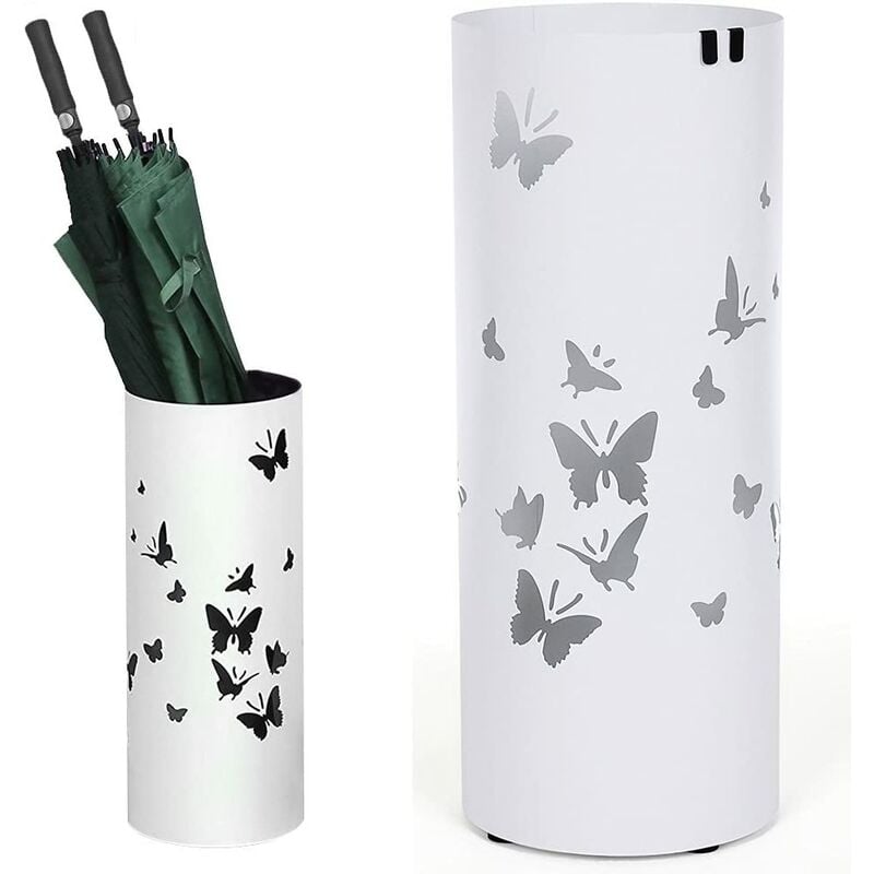 foto del prodotto bakaji portaombrelli ferro design rotondo stand bianco vaschetta salvagoccia