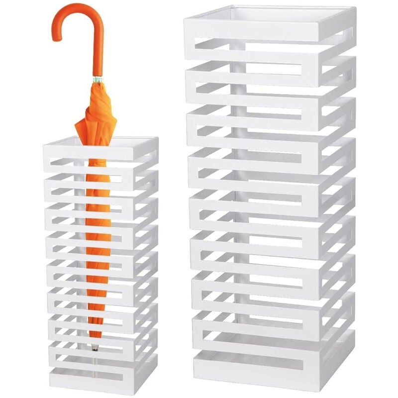 foto del prodotto bakaji portaombrelli in metallo design moderno porta ombrelli quadrato stand bianco