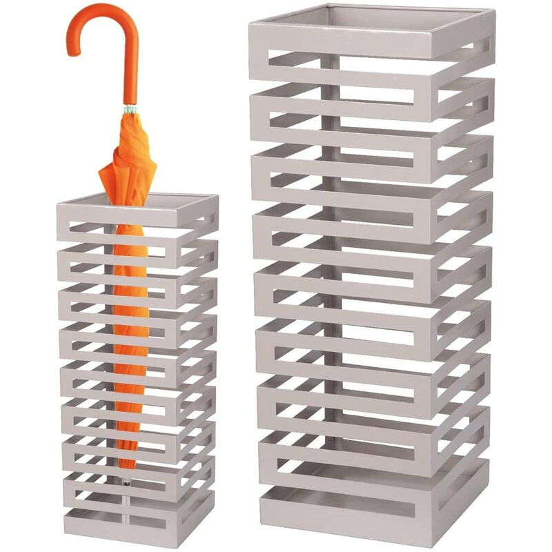 foto del prodotto bakaji portaombrelli in metallo design moderno porta ombrelli quadrato stand grigio