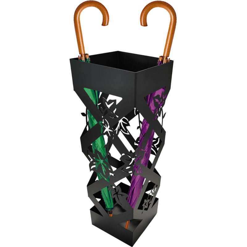 foto del prodotto bakaji portaombrelli nero quadrato per ingresso design fiori porta ombrelli 15.5x49cm